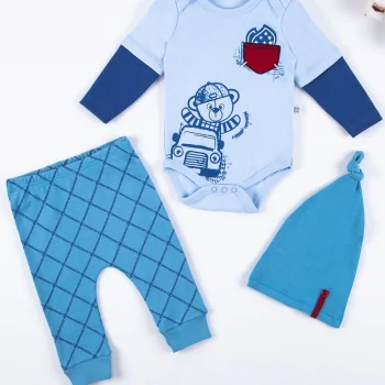 Cep Nakışlı Bear Desenli 3lü % 100 Pamuklu Erkek Takım