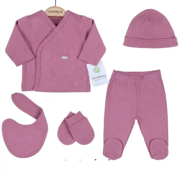 Cepli Çizgili 5li % 100 Pamuk Hastane Çıkış Seti