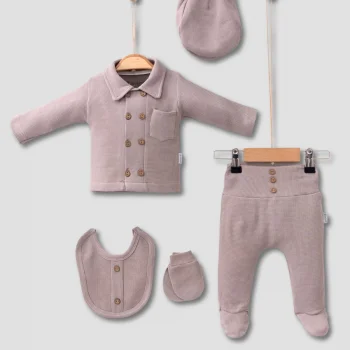 Cepli Waffle % 100 Pamuk 5li Erkek Bebek Hastane Çıkış Seti