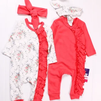 Çiçek Desenli Kız Bebek 4lü Tulum Seti