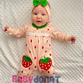 Çilek Nakışlı % 100 Pamuk Kız Bebek Tulumu