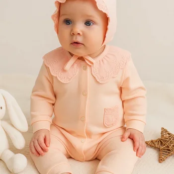 Dantel Yaka Fisto Detaylı Kız Bebek Tulum %100 Pamuk