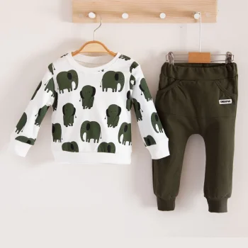 Fil Desenli 2li % 100 Pamuk Erkek Bebek Takımı
