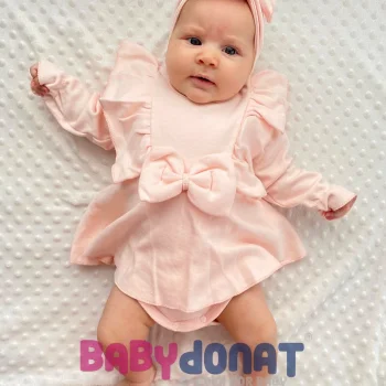 Fiyonklu % 100 Pamuk Kız Bebek Romper