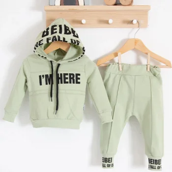 Im Here Desenli 2li % 100 Pamuk Erkek Bebek Takımı