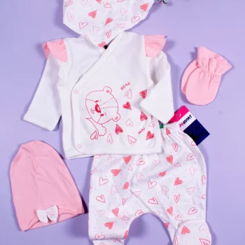 Kalp Desenli 5li Kız Bebek Hastane Çıkış Seti