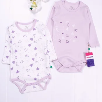 Kalp Desenli Uzun Kol 2li Kız Bebek Body Seti