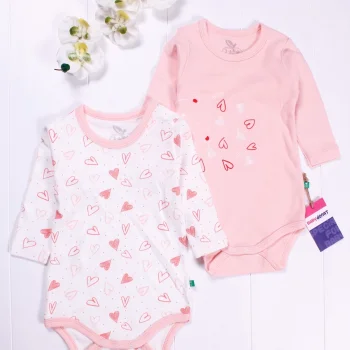 Kalp Desenli Uzun Kol 2li Kız Bebek Body Seti