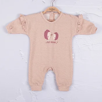 Kirpi Nakışlı % 100 Pamuk Kız Bebek Tulum