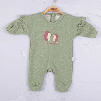 Kirpi Nakışlı % 100 Pamuk Kız Bebek Tulum