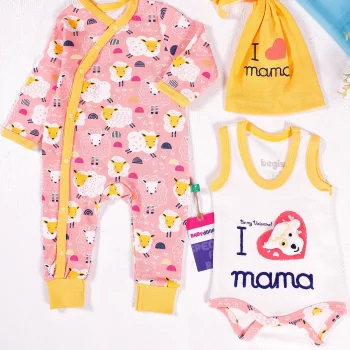 Kuzu Figürlü Şapkalı 3lü Bebek Takımı