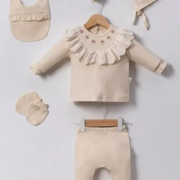 Lale Nakışlı Yenidoğan Kız Bebek 5 Parça Hastane Çıkışı Zıbın Seti