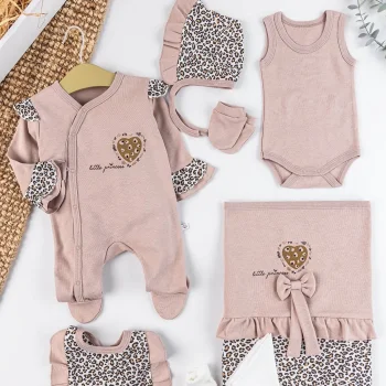 Leopar Desenli 100% Pamuk 8li Hastane çıkış seti 