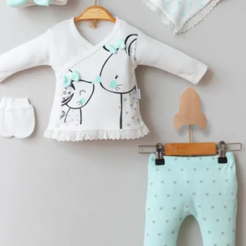 Little Mause Desenli % 100 Pamuk 5li Kız Bebek Hastane Çıkış Seti