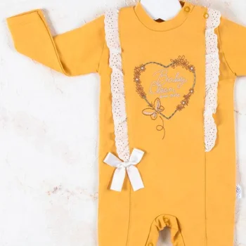 Love Kalp Nakışlı % 100 Pamuk Kız Bebek Tulumu