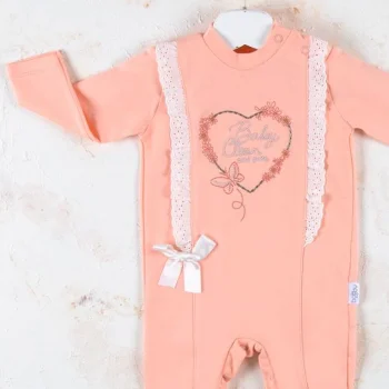 Love Kalp Nakışlı % 100 Pamuk Kız Bebek Tulumu