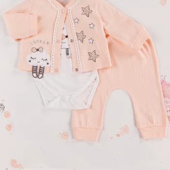 Lovely Yıldız Desenli 3lü Hırkalı Kız Bebek Takım