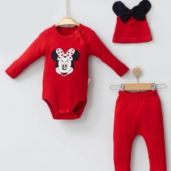 Mickey Desenli Şapkalı 3lü Erkek Bebek Takımı