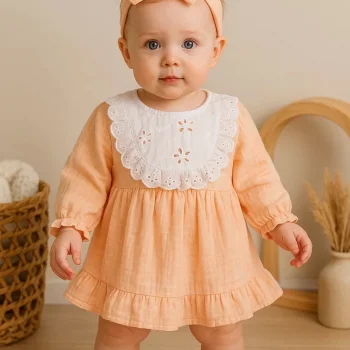 Müslin Önlüklü Bandalı Kız Bebek Elbise