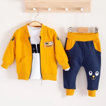 New Fashıon Hırkalı 3lü % 100 Pamuk Erkek Bebek Takımı