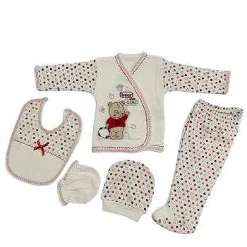 O Bebe 5li Hastane Çıkışı Yeni Doğan Zıbın Set Çantalı Ayı Kırmızı