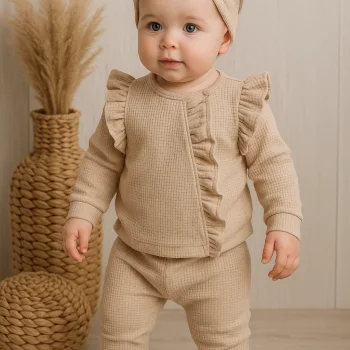 Orkide Desenli Fisto Detaylı 3 Parça Kız Bebek Takımı %100 Pamuk