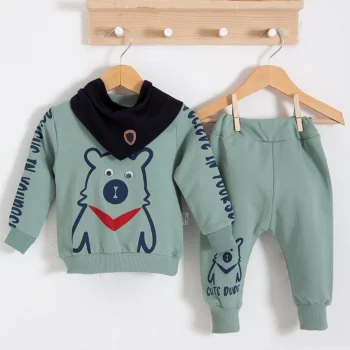 Oynar Gözlü Fularlı 3lü Erkek Bebek Takımı