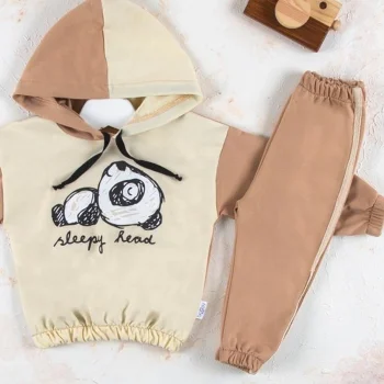 Panda Desenli Kapişonlu Erkek Bebek Takımı