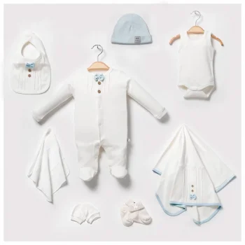 Papyonlu Tulumlu 100% Pamuk 8li Hastane çıkış seti 