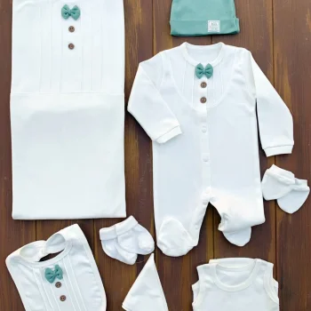 Papyonlu Tulumlu 100% Pamuk 8li Hastane çıkış seti 