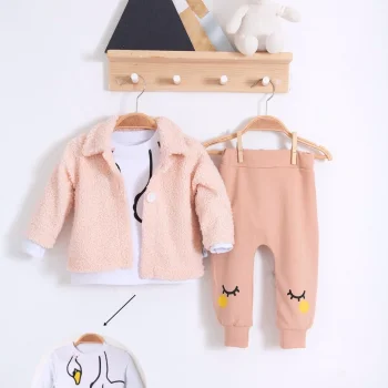 SümY Peluş Hırkalı 3 Lü Kız Bebek Takım