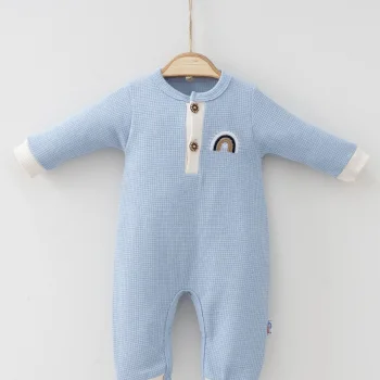 Waffle Gökkuşağı Nakışlı Erkek Bebek Tulumu