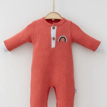 Waffle Gökkuşağı Nakışlı Erkek Bebek Tulumu