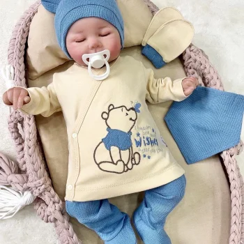 Waffle Natural % 100 Pamuk 5li Erkek Bebek Hastane Çıkış Seti