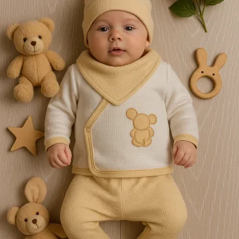 Waffle Tavşanlı 5 Parça %100 Pamuk Erkek Bebek Hastane Çıkışı