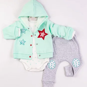 Yıldız Nakışlı Kapişonlu Kız Bebek Takımı