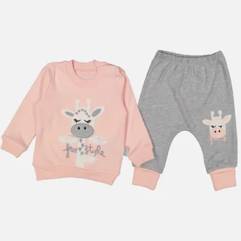 Zürafa Nakışlı % 100 Pamuk Kız Bebek Takımı