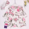 Çiçek Desenli Fiyonk Bandanalı Kız Elbisesi