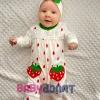 Çilek Nakışlı % 100 Pamuk Kız Bebek Tulumu