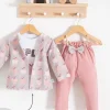 Elma Desenli Ceketli 3lü Kız Bebek Takımı