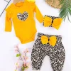 Fiyonklu Leopar Desenli % 100 Pamuk Kız Bebek Takım