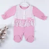Gofralı Fransız Güpürlü % 100 Pamuk Kız Bebek Tulumu