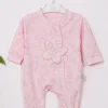 Kelebek Nakışlı % 100 Pamuk Ayaklı Kız Bebek Tulumu