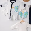 Kelebek Nakışlı Tulumlu % 100 Pamuk Erkek Bebek 5li Set