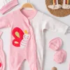Kelebek Nakışlı Tulumlu % 100 Pamuk Kız Bebek 5li Set