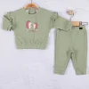 Kirpi Nakışlı % 100 Pamuk 2li Kız Bebek Takım