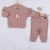 Kirpi Nakışlı % 100 Pamuk 2li Kız Bebek Takım