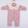 Leopar Dama Desenli % 100 Pamuk Kız Bebek Tulum