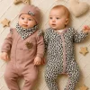 Leopar Desenli Kız Bebek 4lü Tulum Seti