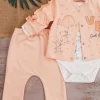 Love Tavşan Desenli Kol Detaylı 3lü Hırkalı Kız Bebek Takım